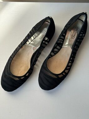 Michael Kors Black Mesh Striped Ballet Flats